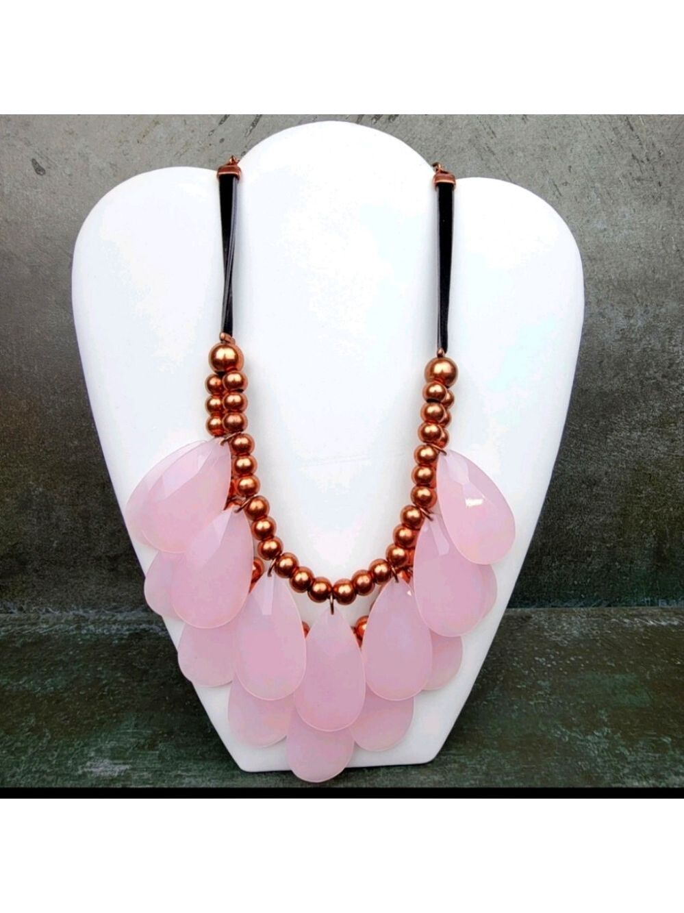 Joan Rivers DBL Strand Faceted Teardrop Necklace-Pink& Rosetone 16"Box Inc Vtg